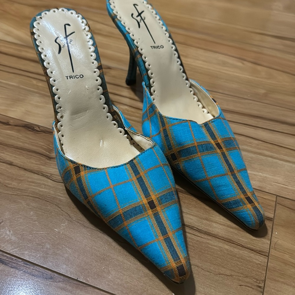COPY - Cute plaid blue open heel sandals